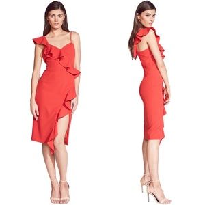 ✨ BARDOT ✨ NWT Destiny Ruffle Cocktail Dress in Fire Red Sz US 8/M